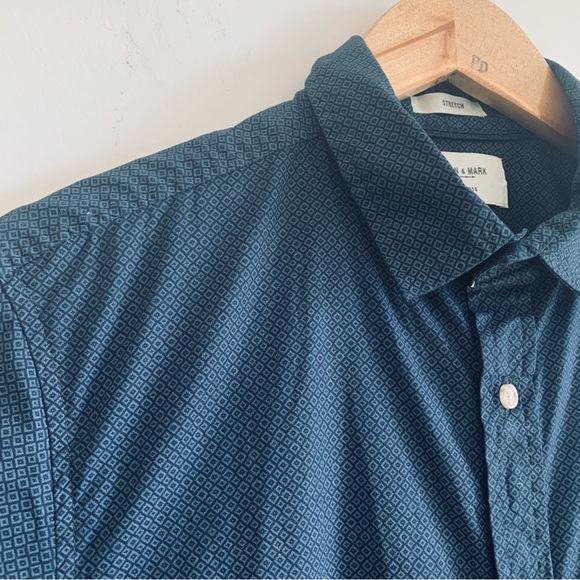 Julian & Mark Stretch Blue All Over Print Short Sleeve Button Shirt Small Tall - Picture 5 of 7